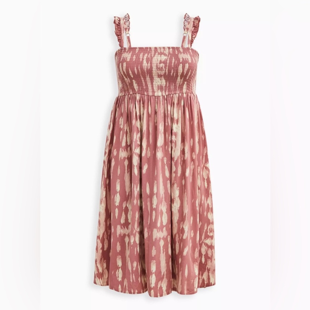 Torrid Midi Challis Dress Smocked Tiered Tie-Dye Pink, Plus Size 4X 26W Coquette - Picture 8 of 8